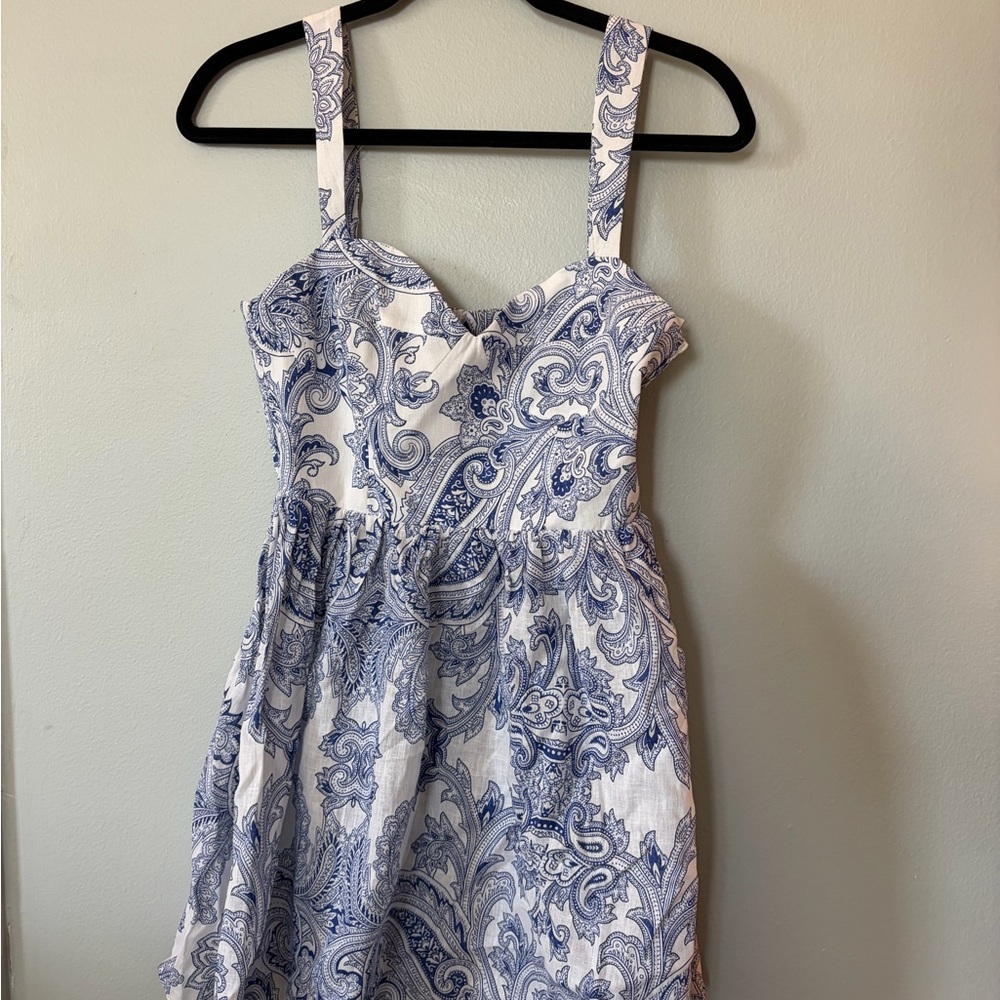 Zara Blue and White Paisley Mini Dress